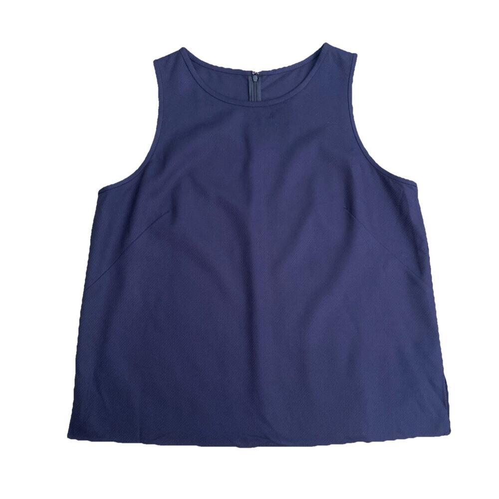 St John Shell Tank Top Sleeveless Navy Blue Blouse Round Neck Wool Blend XL